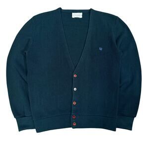 Christian Dior Vintage Button Front Cardigan Sweater 80s Blue USA Made Womens M